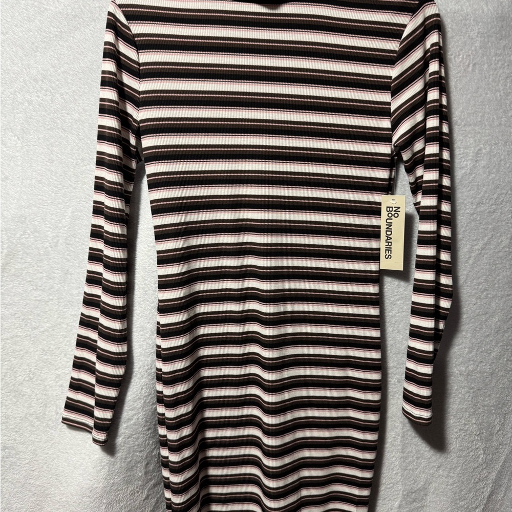 No Boundaries Striped Long Sleeve Bodycon Dress - Black, White, Mauve